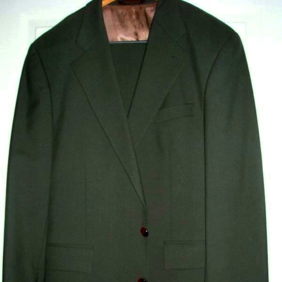 MACY'S Mens Impeccable RALPH LAUREN CHAPS SUIT 100% Wool 2 PIECE Suit 42L Olive - Picture 1 of 7